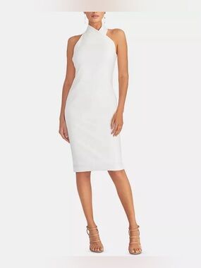 💜 NWT 💜RACHEL Rachel Roy | White Halter Midi Sheath Dress, size medium